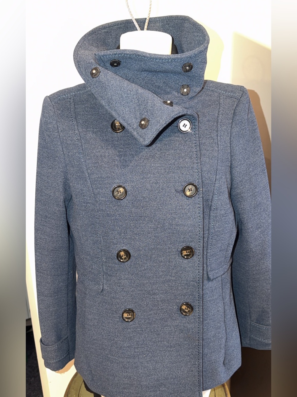 H&M Women’s Double-Breasted Pea Coat in Slate Blue New